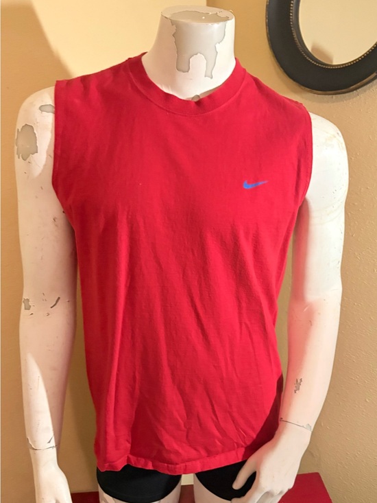 Nike Other - Nike Red Sleeveless Athletic Tank with Blue Swoosh